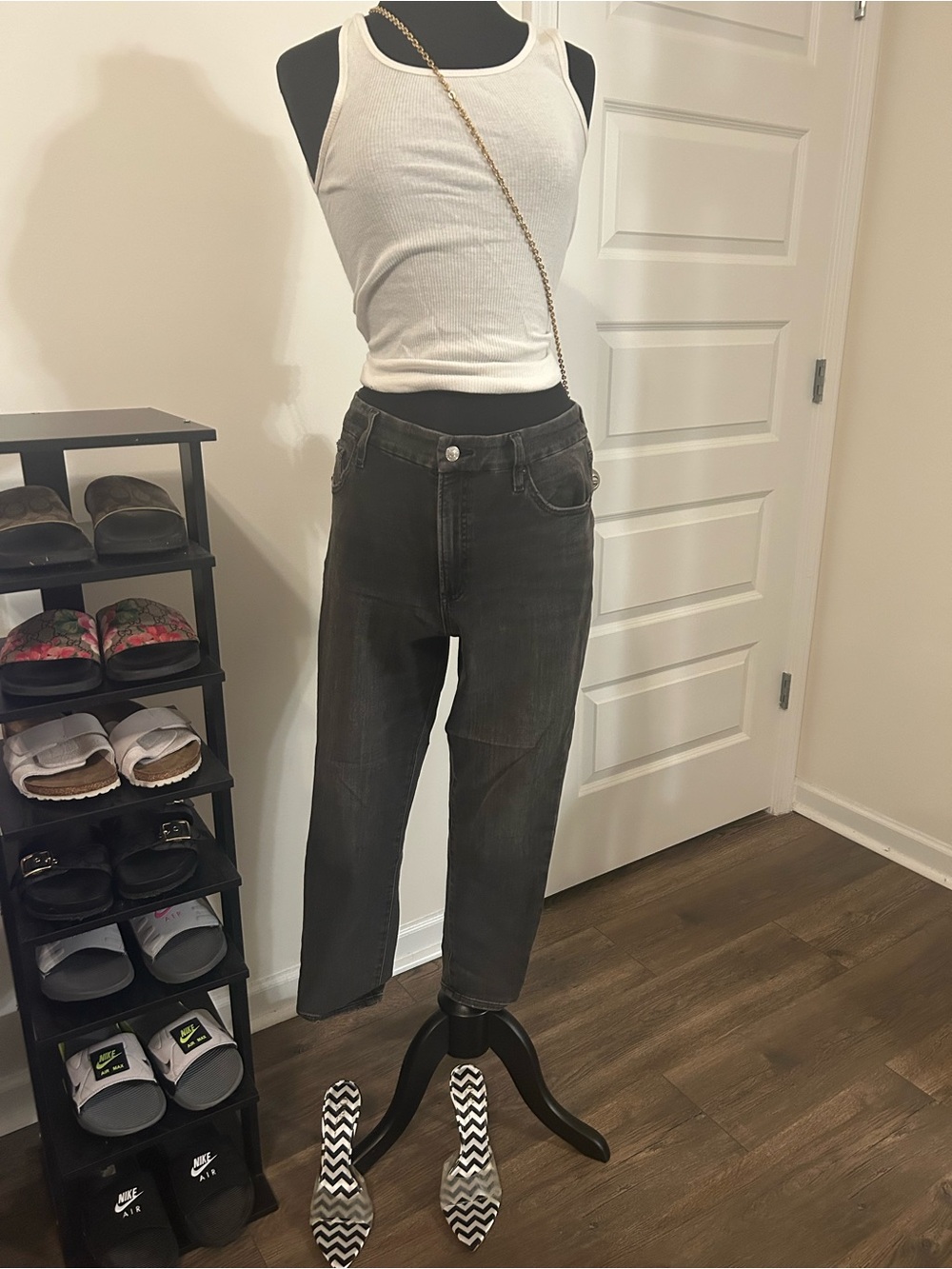 Express Black High-Waist Straight Jeans with Subtle Fading